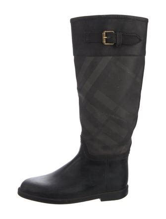 black burberry rain boots with plaid trim